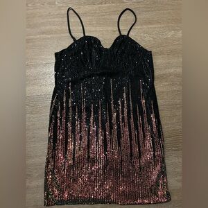 SHEIN Black and Pink Sequin Mini Dress
